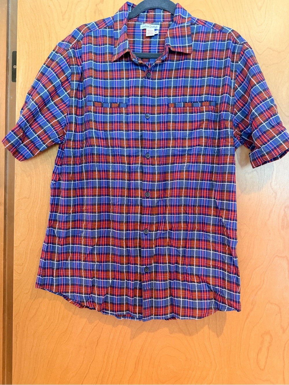 Carbon2Colbalt Short-Sleeve Plaid Button-Down Shirt - Blue & Red